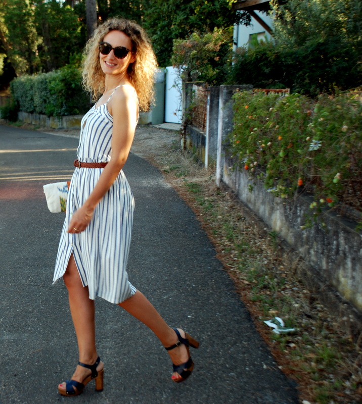robe rayée robe rayures sabots à talons son noguera look d'été summer outfit blog mode Toulouse