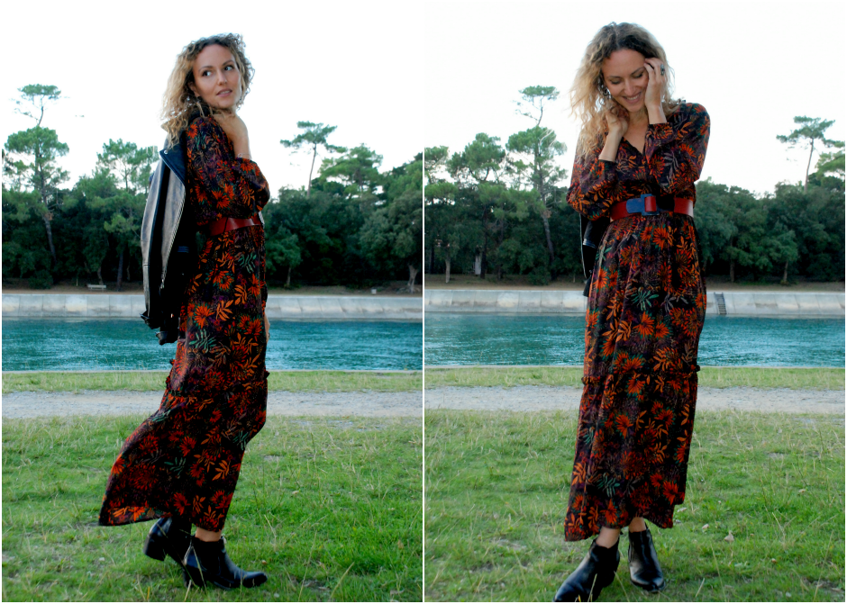 robe longue robe à fleur look 70's inspiration seventie boho outfit blog mode fashion blogger toulouse